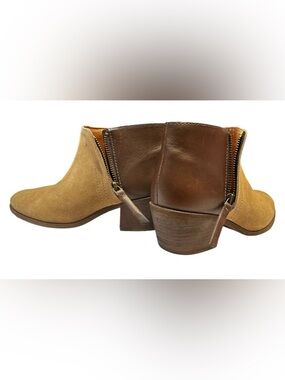 Madewell Cait Side Zip Ankle Booties in Two-Toned Brown Leather Suede, Size 6.5